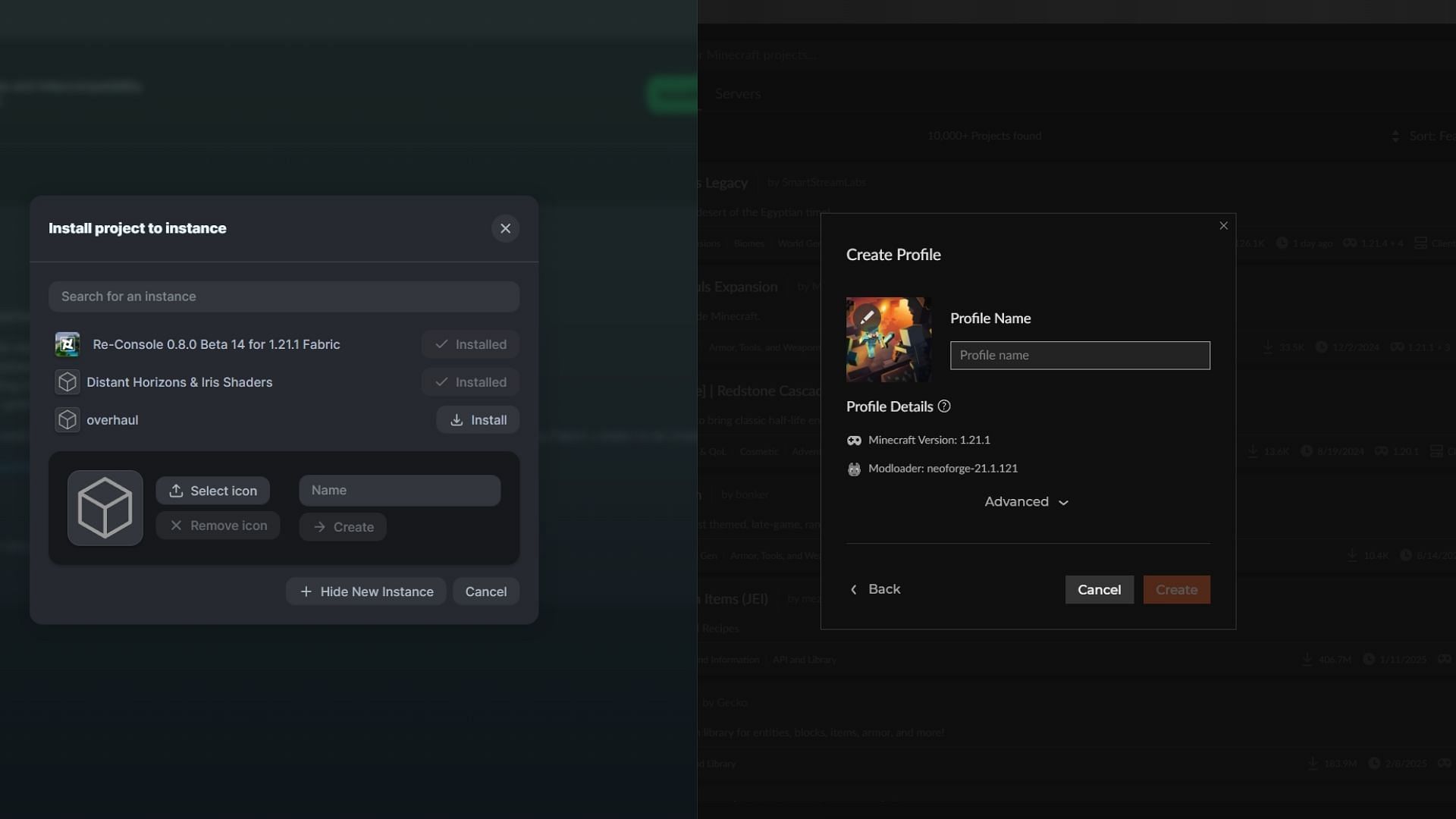 Download and install your desired mods using mod loaders like Curseforge and Modrinth (Image via Sportskeeda Gaming || Mojang Studios)